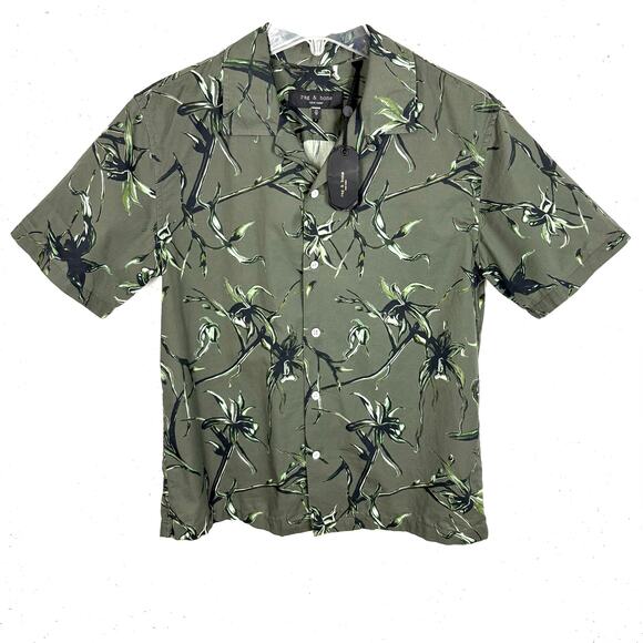 Rag & Bone New York Mens Avery Printed Vacation Shirt Army Floral 100% Cotton XS - Picture 3 of 12